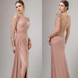 CustomizedChiffon Beading Pleat Party Trumpet O-Neck Bespoke Occasion Gown Long Dresses