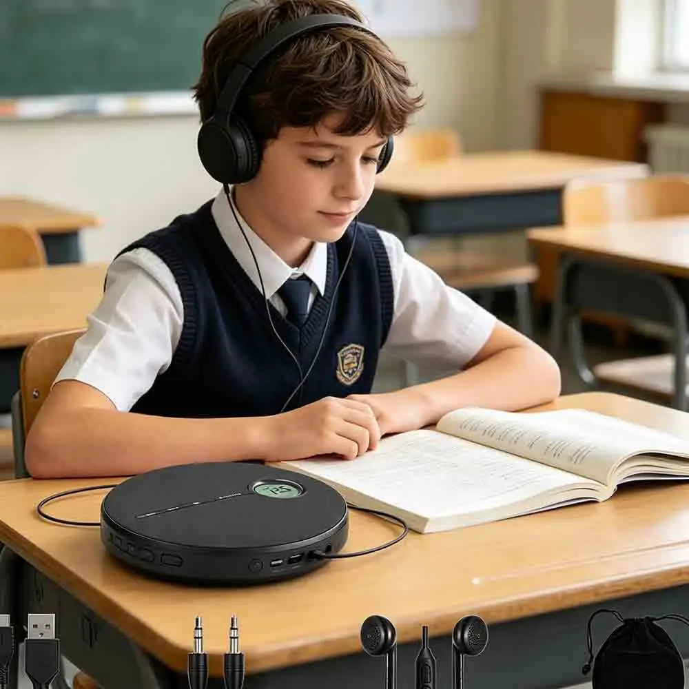 

Портативный Bluetooth CD-плеер, беспроводной музыкальный плеер Walkman с динамиком, перезаряжаемый CD-плеер с функцией повтора воспроизведения