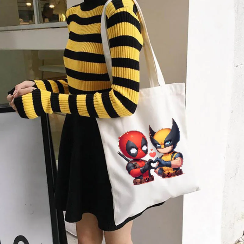 New Dead-pool Superhero Women's Tote Bag Canvas Shopping Bags Ins Casual Large Capacity Hand Bags Student Cool Shoulder Bag 2024