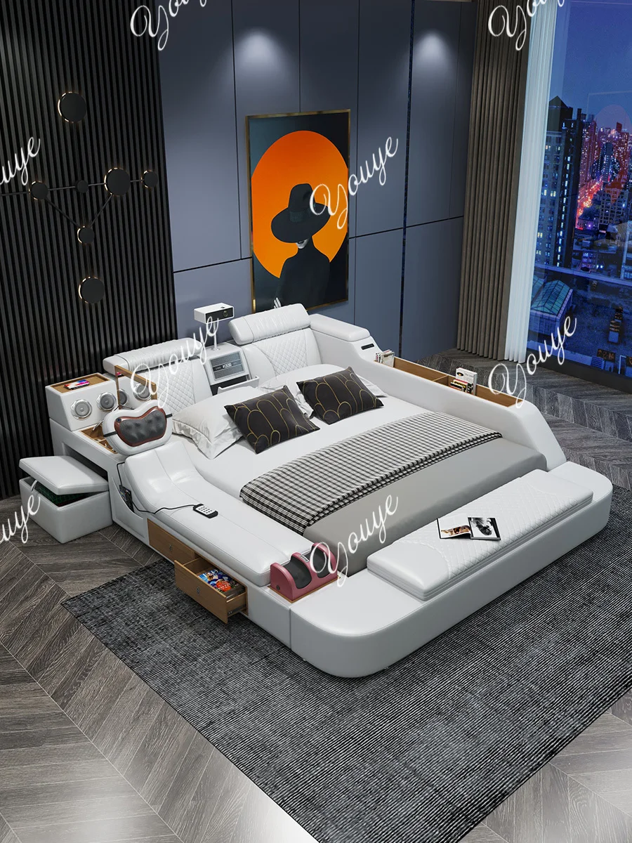 

Intelligent massage tatami leather bed master bedroom multi-functional bed modern simple projector wedding bed