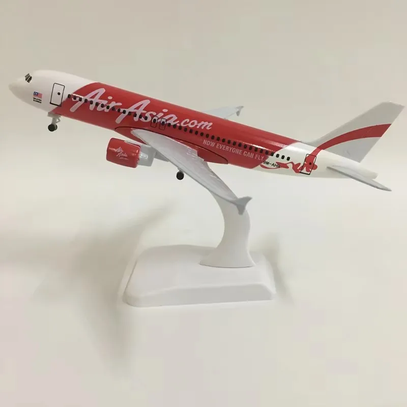 

20CM Alloy Metal Airplanes A320 Red Air Asia Airways Plane Model 1:400 Scale Airbus Replica Model Ornament with Landing Gear