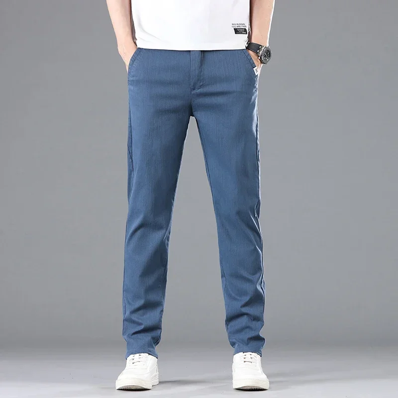 New Spring Summer Cotton Pants for Men Business Slim Straight Classic Work Cargo Stretch Casual Trousers Male Clothes