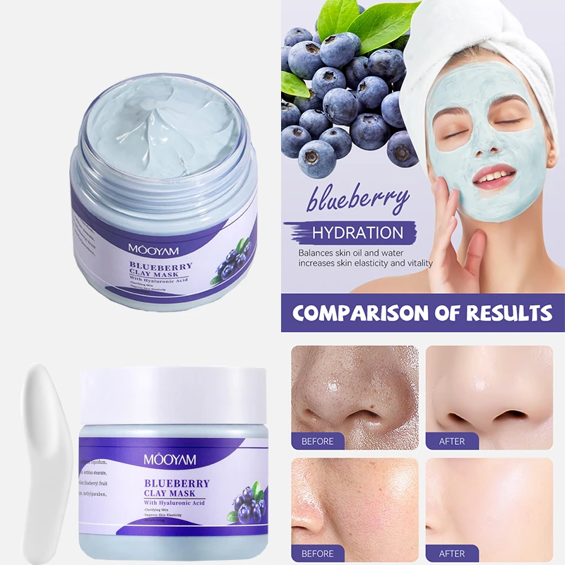 

Blackhead Removal Blueberry Clay mask Deeply Cleanses Shrink Pores Exfoliating Balancing Oil Moisturizing Skincare