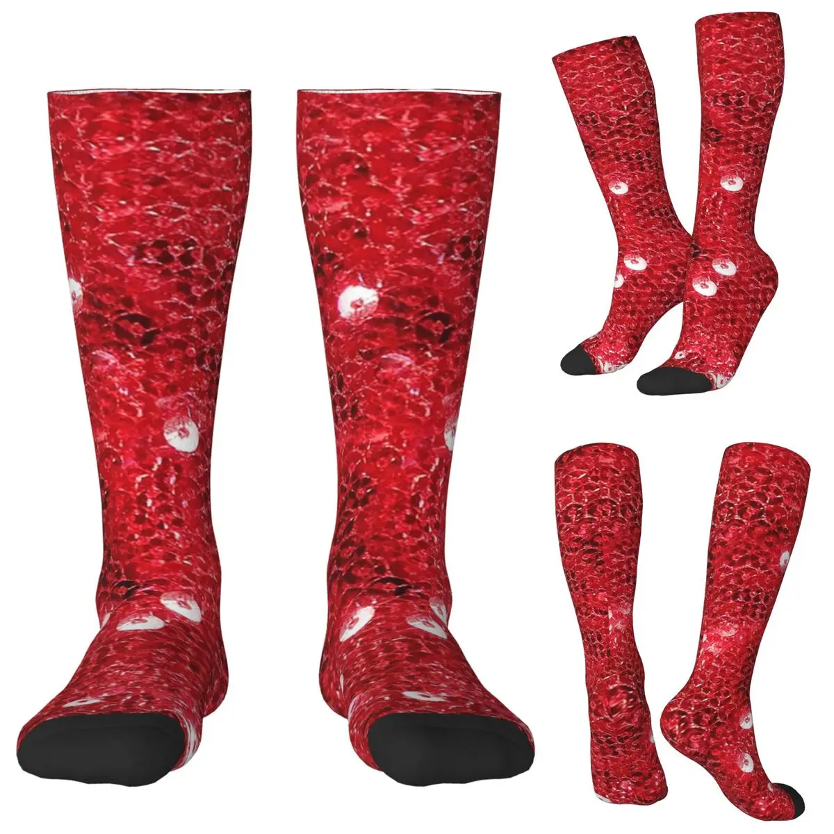 Festive Red (Sequins ) Socks Harajuku Stockings All Season Long Socks Accessories for Man Woman Christmas Gifts