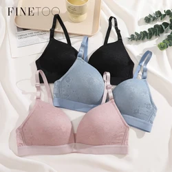 FINETOO Floral Lace Bras for Women Sexy Beauty Back Deep V Bralette Ladies Push Up Underwear Trendy Wire Free Brassiere Lingerie