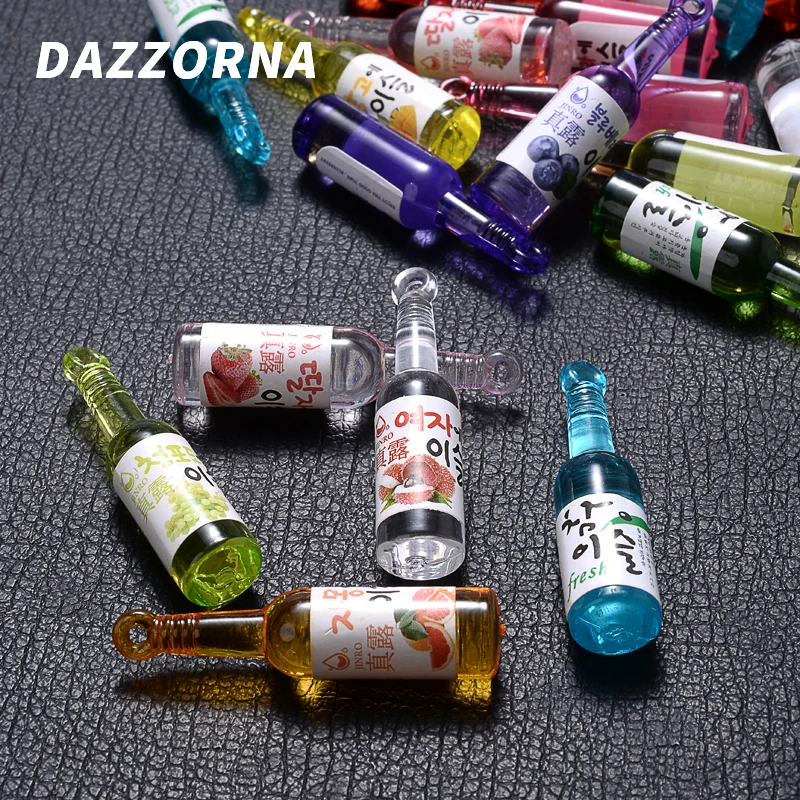 10Pcs/Lot 9x40mm Resin Bottle Pendant 8 Color Jinro Sake Bottle Charms Pendants for DIY Earrings Keychain Necklace Jewelry Makin