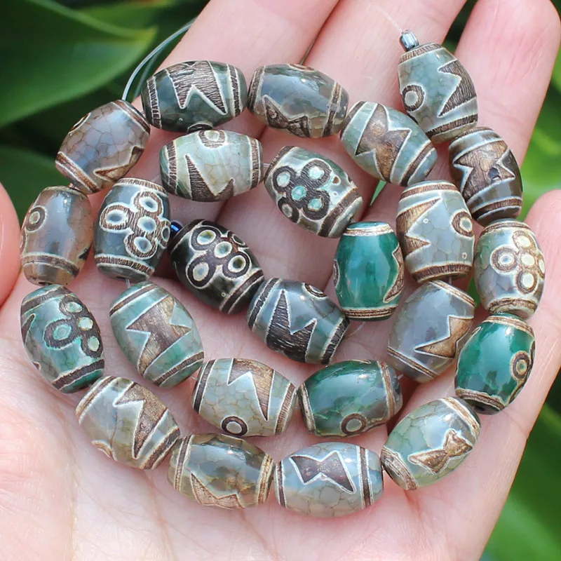 8pcs ,10x14mm Natural Green Agate Ancient Tibet Dzi beads,Lucky Symbol,Powerful Amulet,For DIY Jewelry Making !