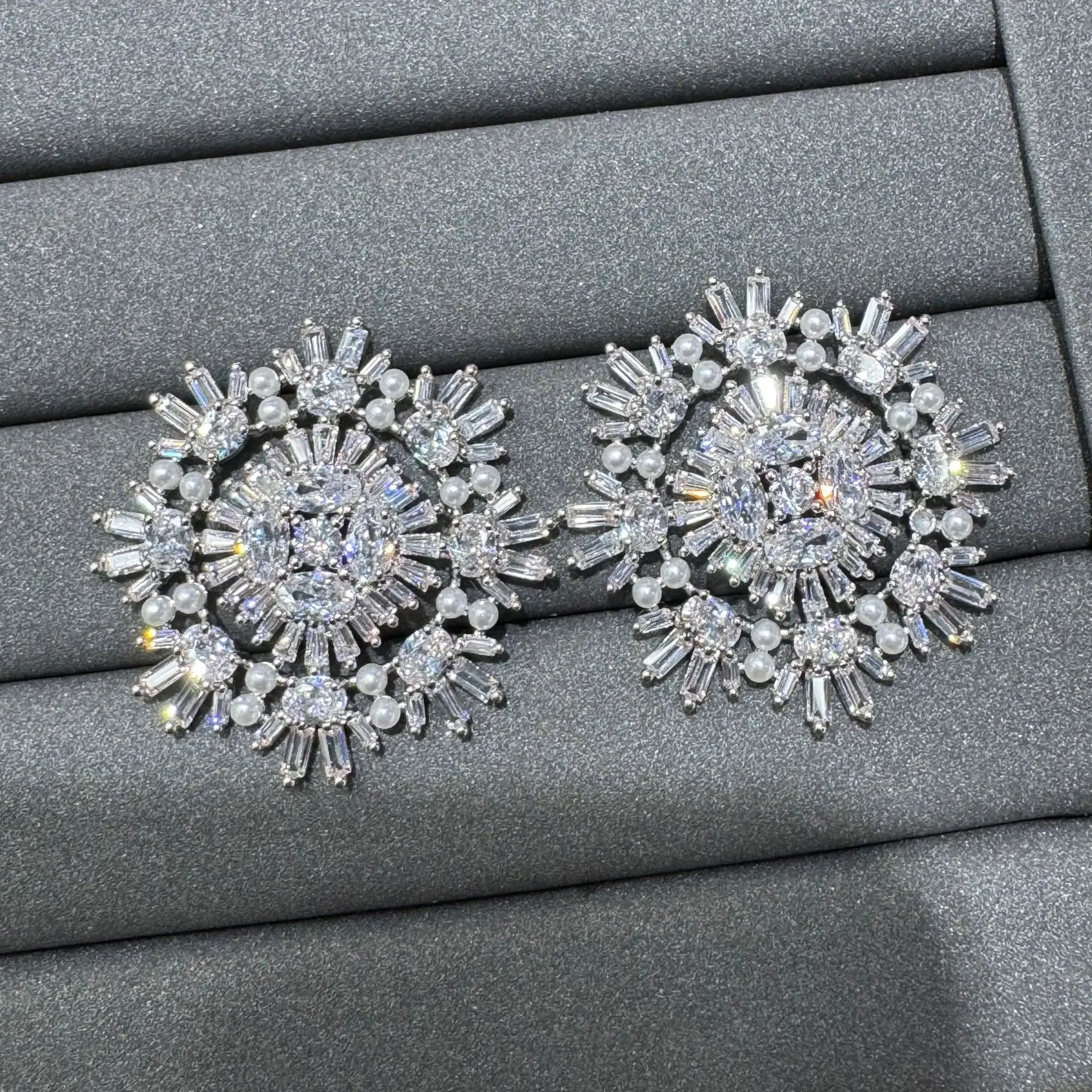 

white zircon snowflake stud earrings for women cute shiny jewelry daily wear party jewelry gift female