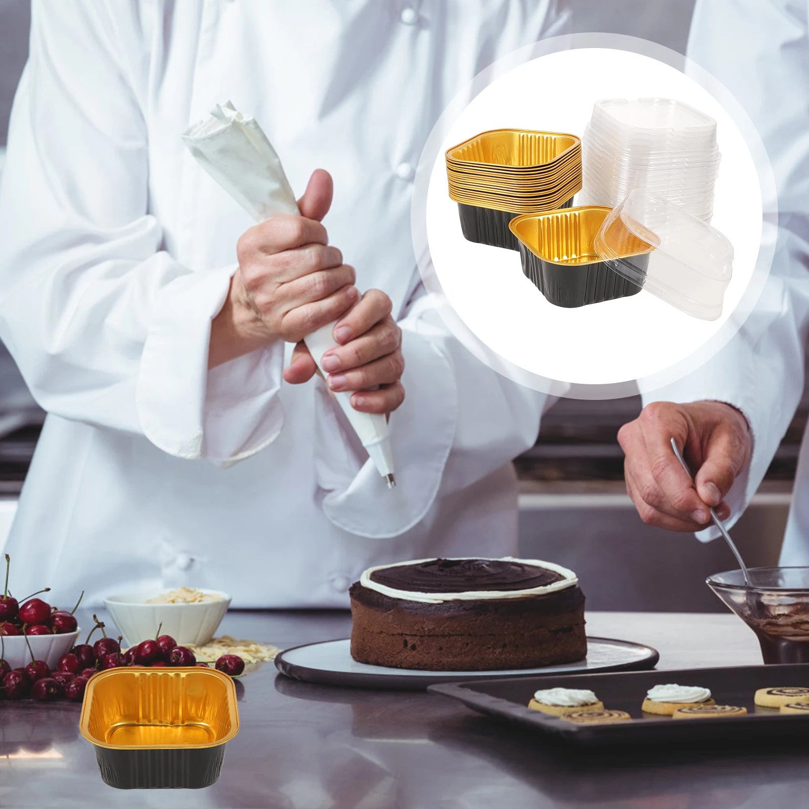 

40 Sets Chocolate Cake Mold Container Foil Boxes Party Aluminum Containers Food Baking Single for Portions