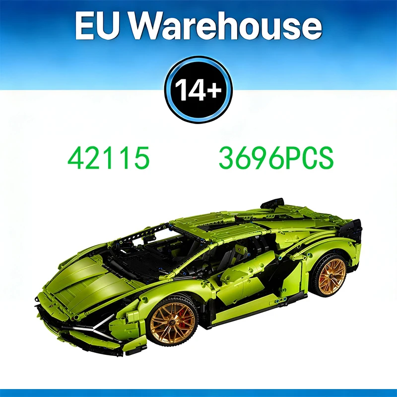 Blocs de construction de voiture super vert, 3696 pièces, briques pour adultes, cadeau d'anniversaire, de noël, décoration de maison, compatibles avec le Set 42115