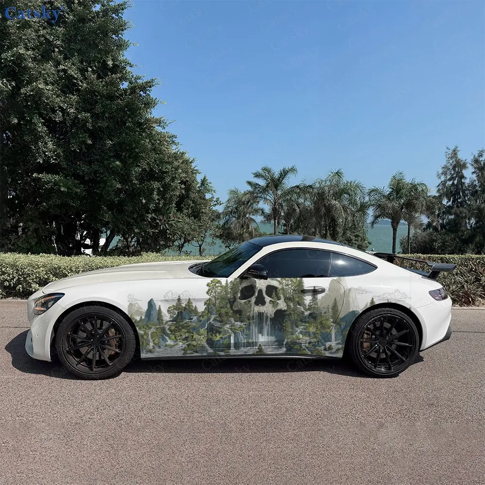 

2 шт. виниловых наклеек на автомобиль с изображением летающей горы и черепа, прочные, устойчивые к выцветанию, улучшающие эстетику автомобиля, с ярким художественным дизайном