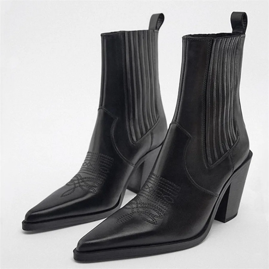 

Trend Boots Women 2026 Pointed Toe Chelsea Booties Chunky High Heels Black Ankle Botas Mujer Designer Cowboy Shoes for Ladies