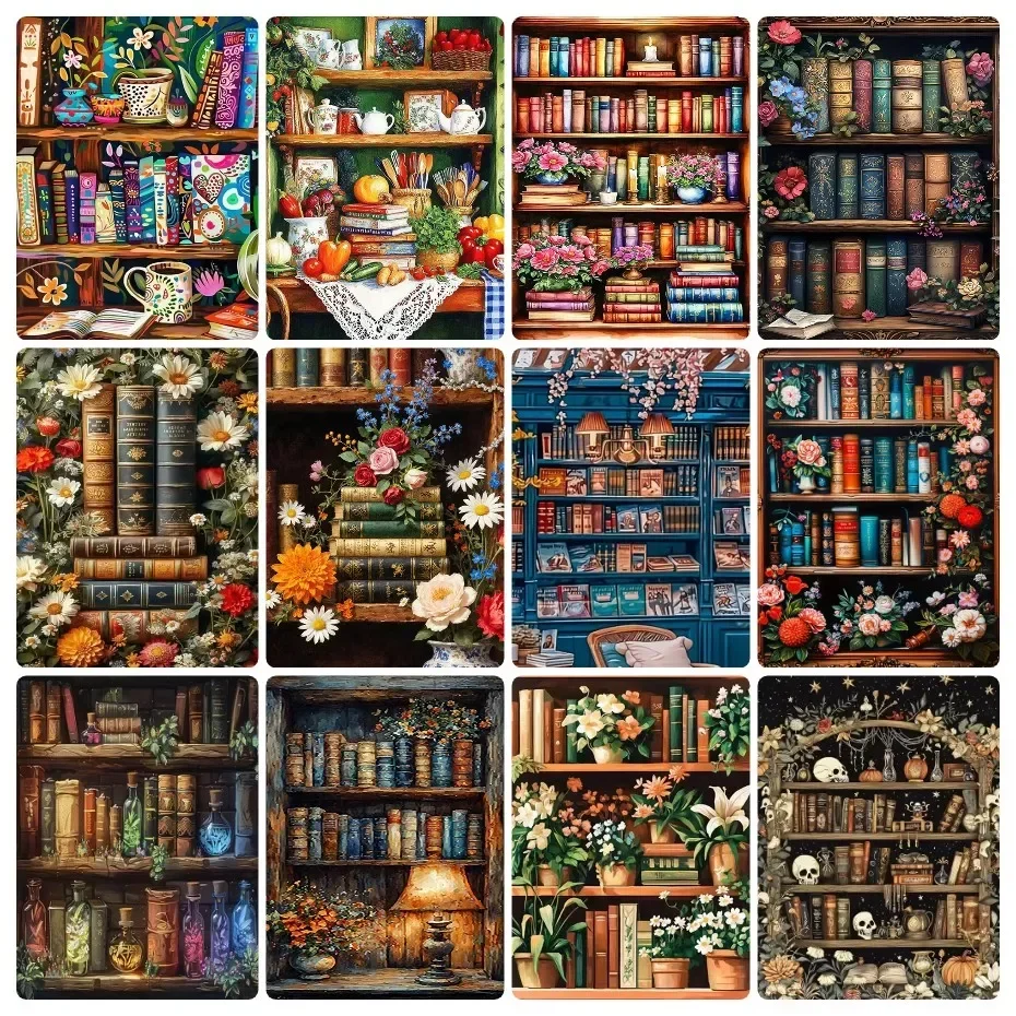 Diamond Painting Book Shelf Landscape Mosaic Handmade Artwork Full Round/Square Diamonds Exquisite Gift Home Decoration