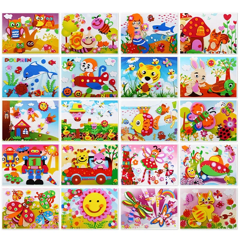 kids craft 3D EVA Foam Stickers Puzzle Cartoon Animal DIY Handmade Early Learning Educational Toys For Children Kids Gift