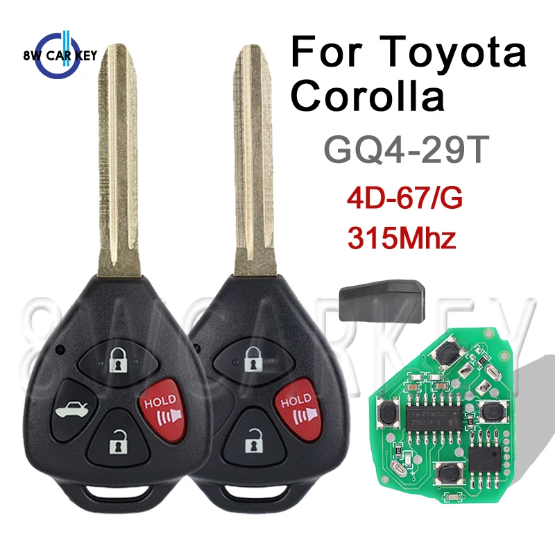 8W For Toyota Corolla Venza 2010 2011 2012 2013 2014 2015 GQ4-29T 4D 67G Chip Entry Remote Fob Car Key 315Mhz Transponder