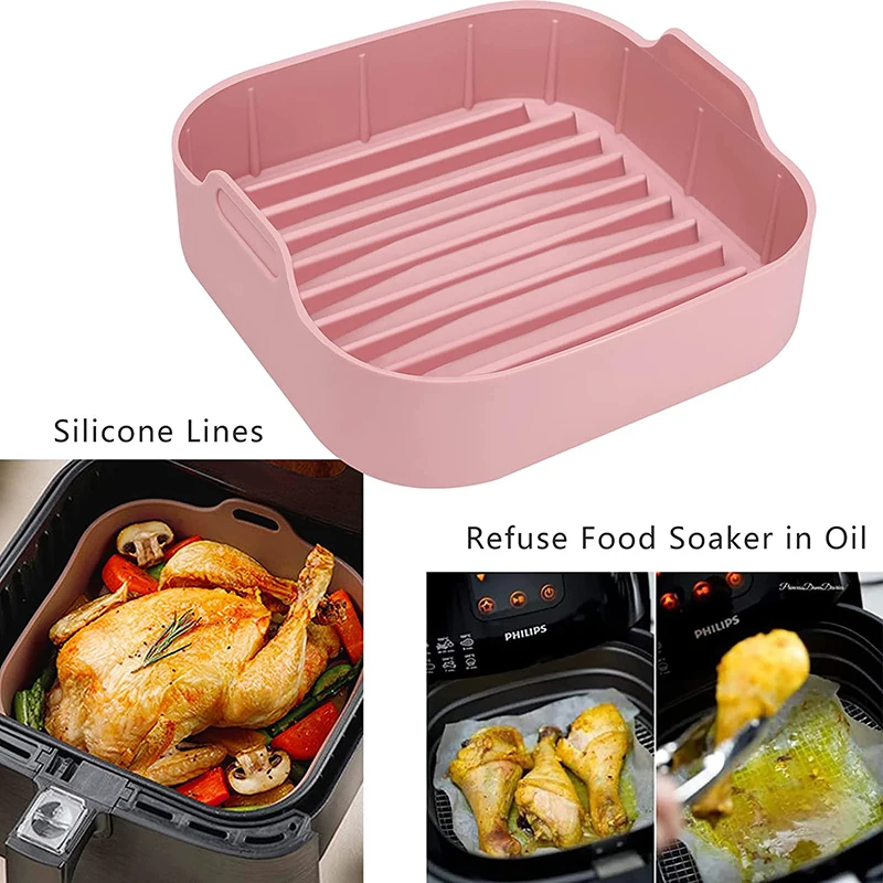 16/19/22cm Air Fryer Silicone Pot Food Safe Air Fryers Oven Accessories Square Round Baking Tray Fried Pizza Chicken Basket Mat