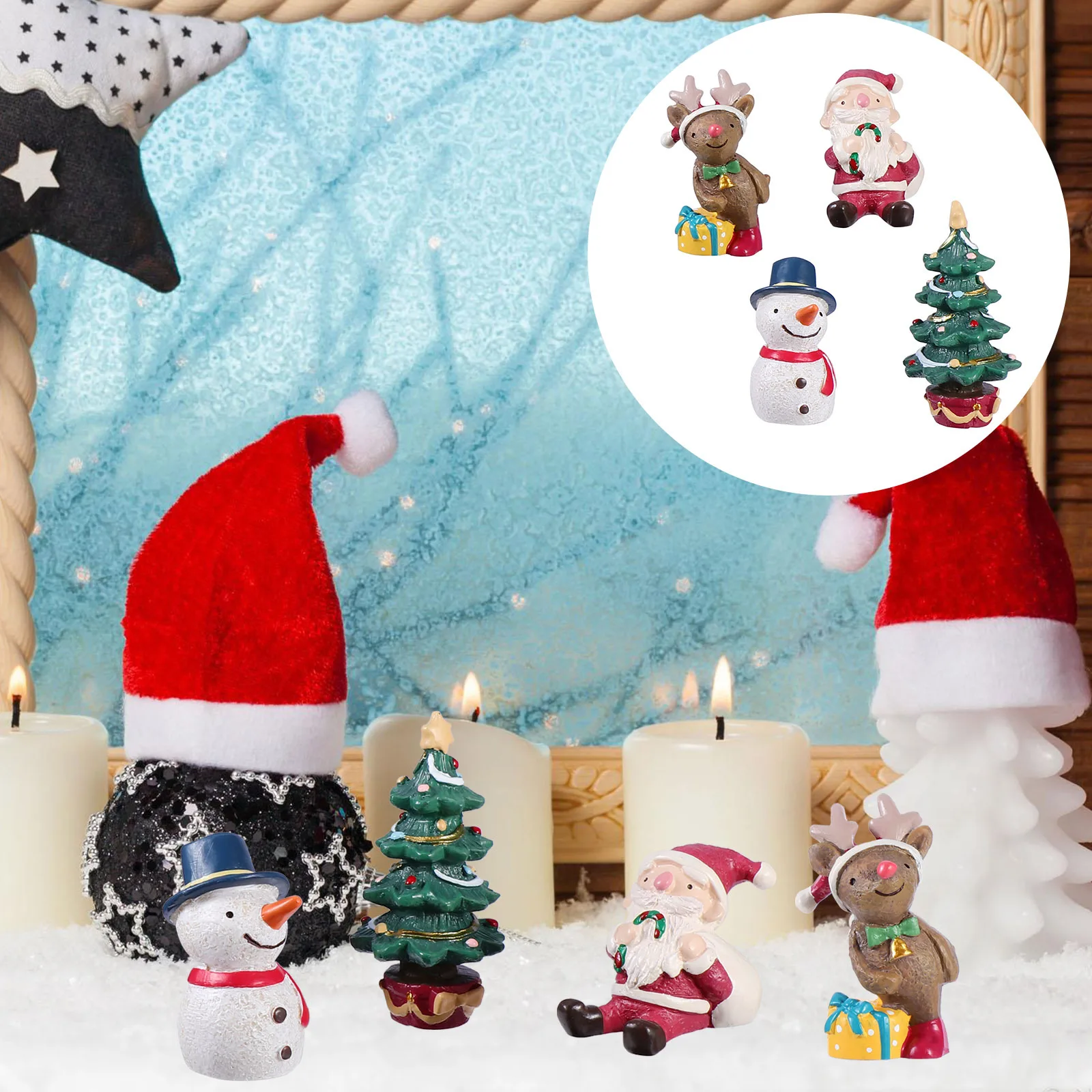 

4Pcs Resin Christmas Ornaments Cute Mini Garden Decorations Hand-Painted Micro Resin Statues Home Desk Decor Xmas Crafts