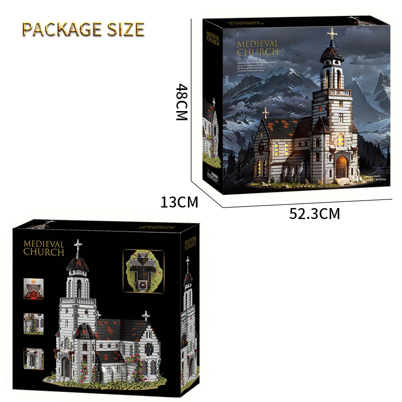 33925 Mittelalterliches großes Schloss-Bausteine-Spielzeug-Set, DIY-Architekturmodell, Straßenszene, Montagespielzeug, Weihnachtsgeschenk für Kinder