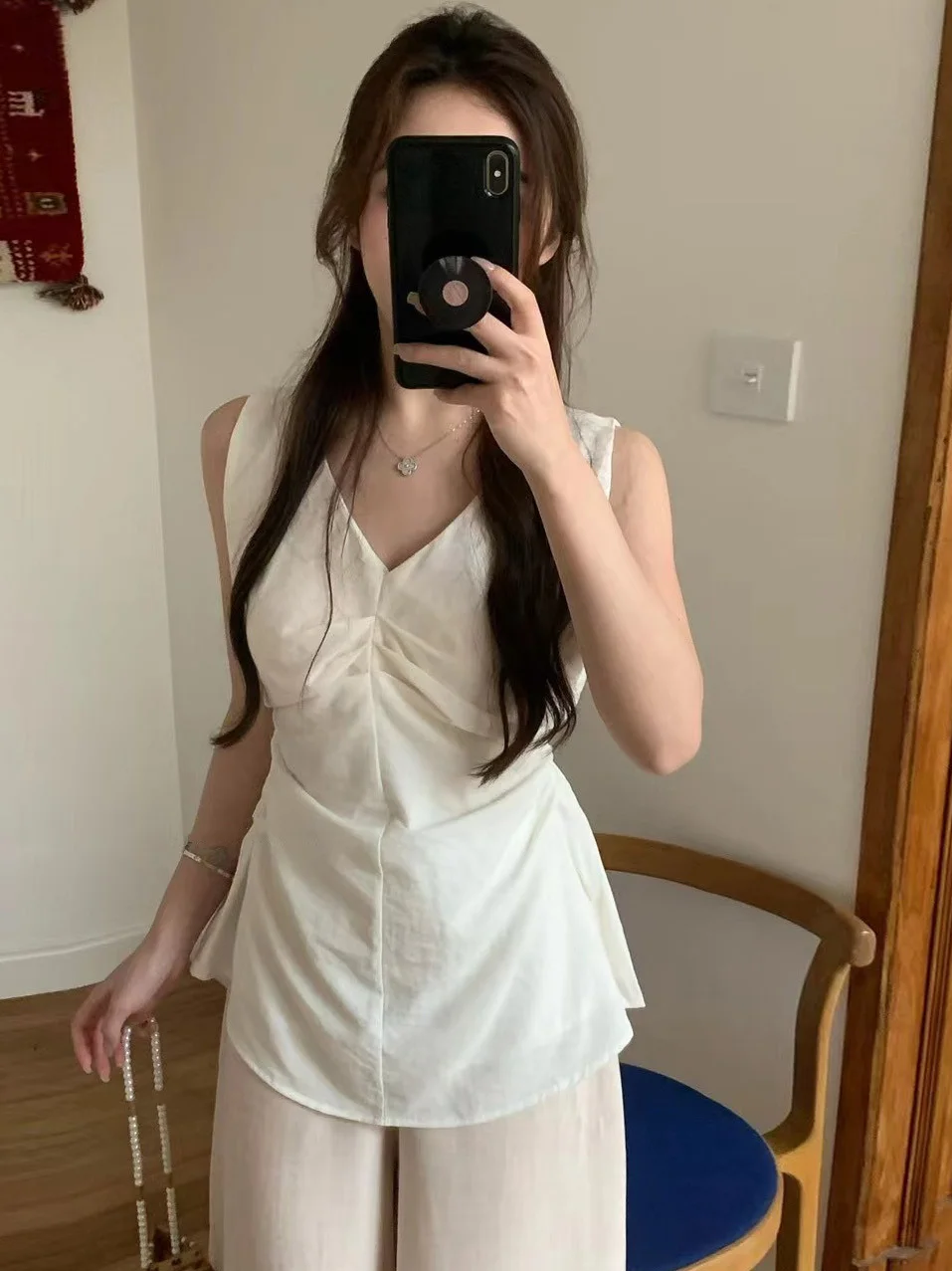 Korean Style Gentle Atmosphere Paper Person Belly Design Small Shirt Summer New Style Beautiful Sleeveless Top Women