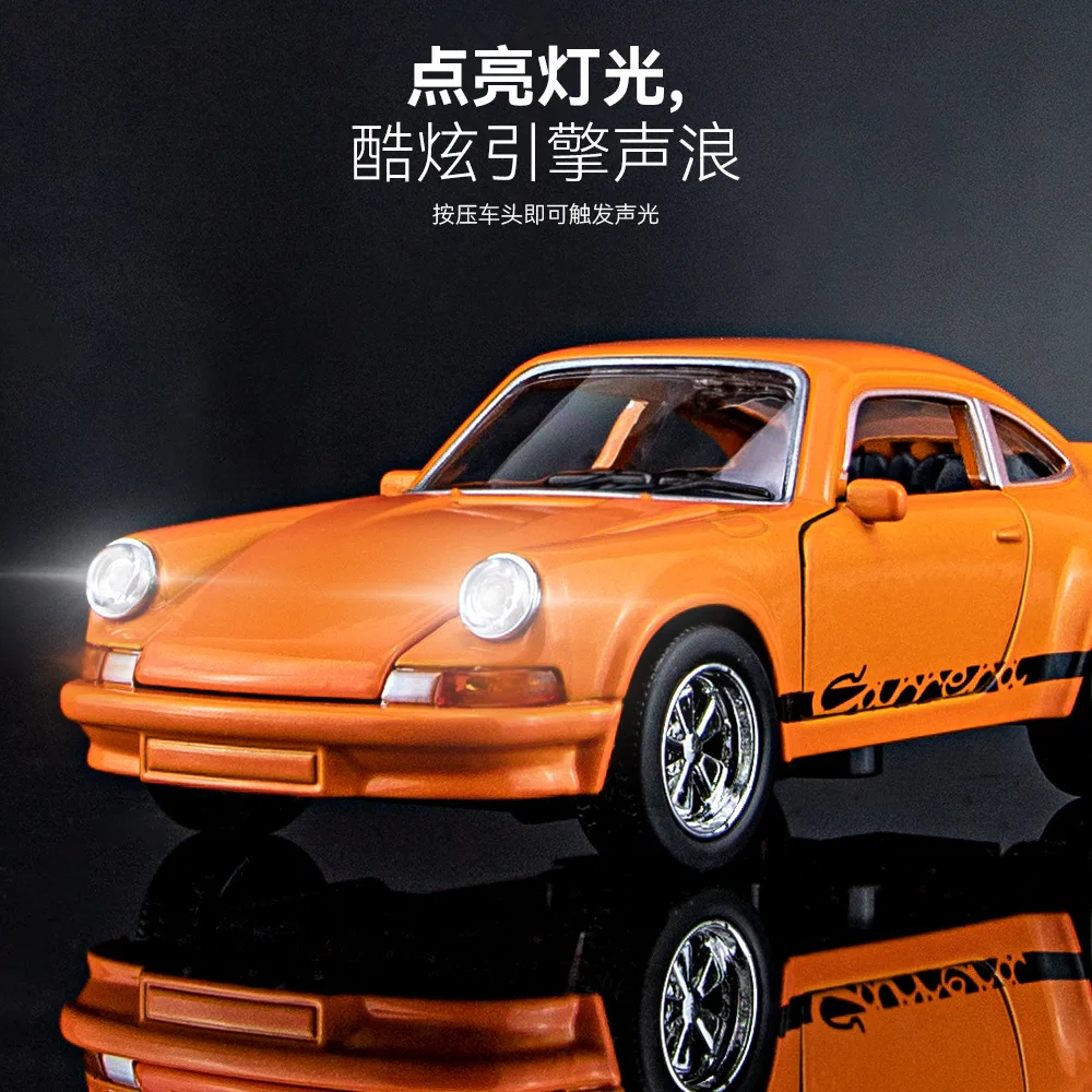 1:36 1974 Porsche 911 CARRERA High Simulated Alloy Car Model Pull Back Sound And Light Toy Model Decoration Boy Gift H24