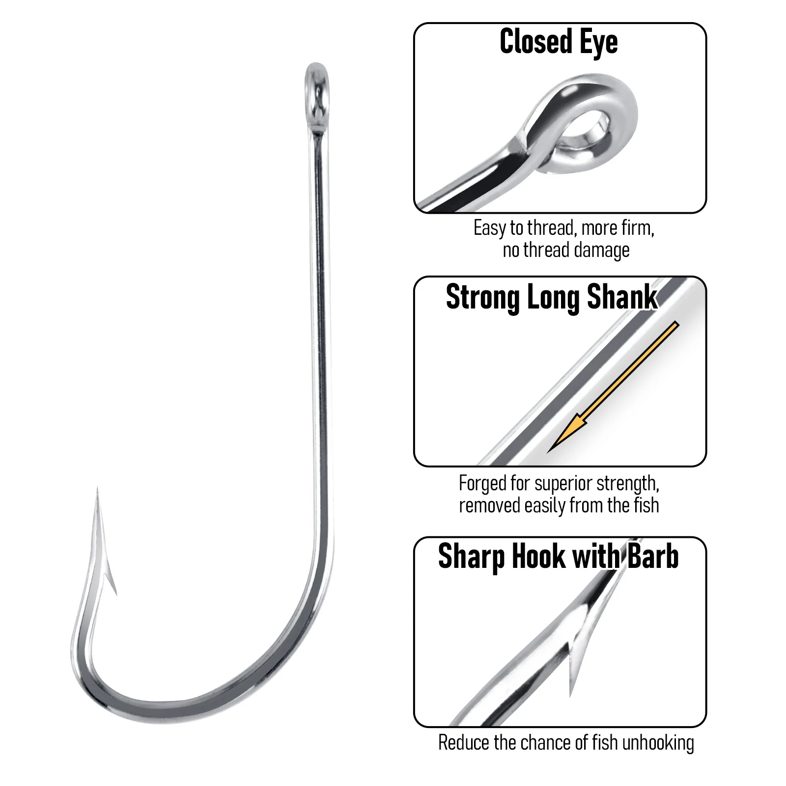 # 8- # 10/0 Angeln J Haken Live Köder Haken Lange Schaft O'shaughnessy Haken Gerade Schaft Trolling Haken für Salzwasser Striper Snapper – Detail 4