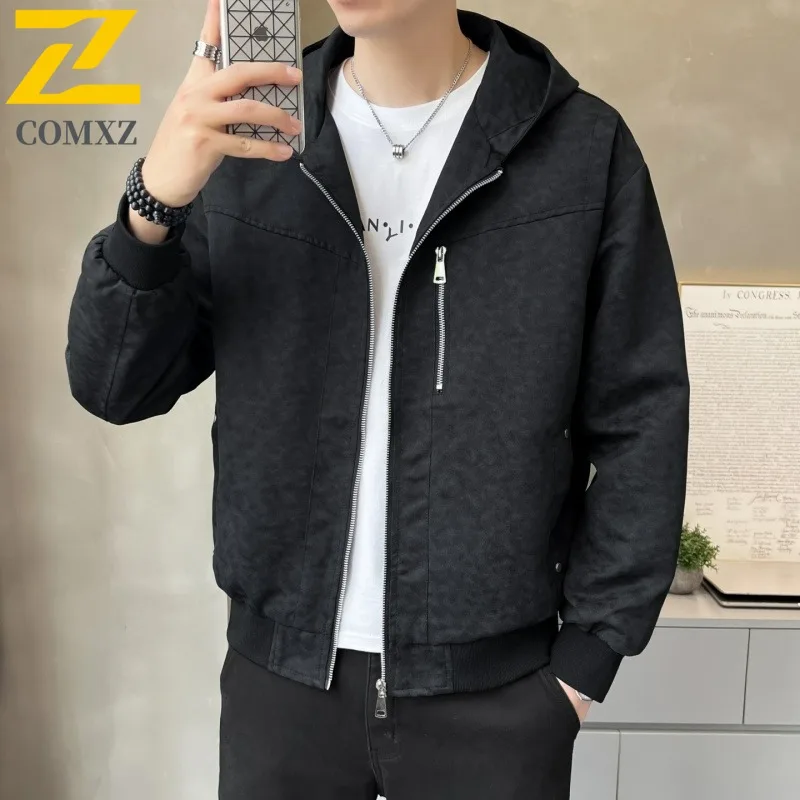 

COMXZ 2025 Мужская и женская повседневная куртка с капюшоном для пар, осенняя модная свободная посадка, универсальное легкое удобное пальто