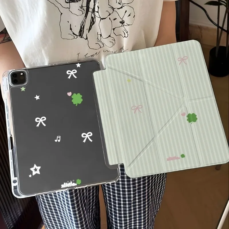 Striped Clover 3+Y Folded Case for Xiaomi Pad 5/5Pro 6/6Pro 11 Inch Xiaomi Pad 7/7Pro 8/8Pro 11.2 Redmi Pad SE 11 Pro/Pro2 12.1