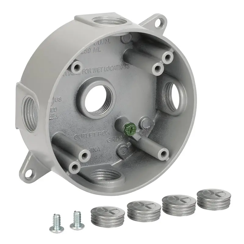 

ABYP Round Weatherproof Electrical Box,5 Holes, 1/2" Mount Aluminum Gray Outlet Box Construction