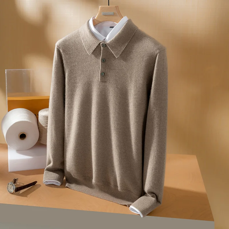 

100% pure cashmere men's pullover high-quality knitted Pull sweater POLO Neck Jumper luxury Tops basic warm street wear