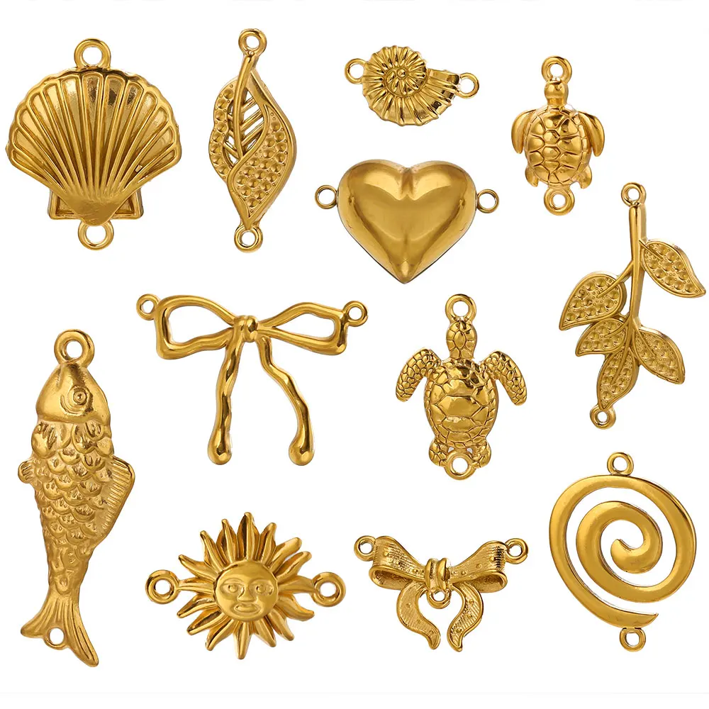 5pcs Stainless Steel Double Hole Charms Connection Golden Animal Heart Sun Jewelry Accessories for DIY Bracelets Necklace Crafts image 3
