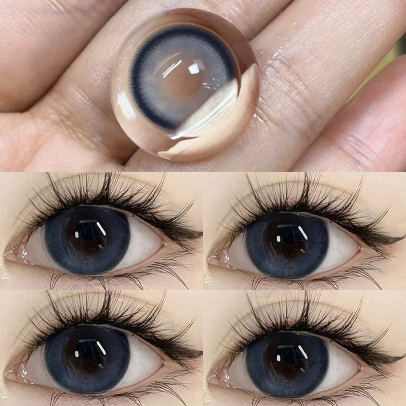 DUOXIU 1Pair Myopia Lenses Blue Color  Degree Myopia Yearly Use Eyes Lenses With Diopters Prescription Fashion Lenses Green Eyes