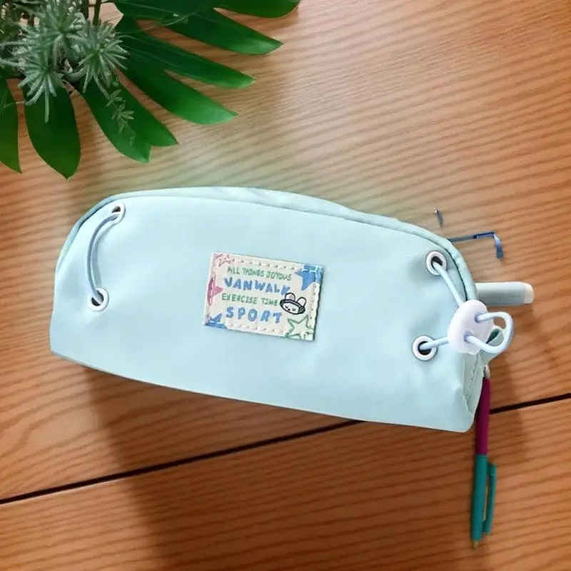 Large Capacity Blue Pencil Bag with Drawstring, Zipper, Perfect Student School Supplies Storage Accessory, Thoughtful Gift