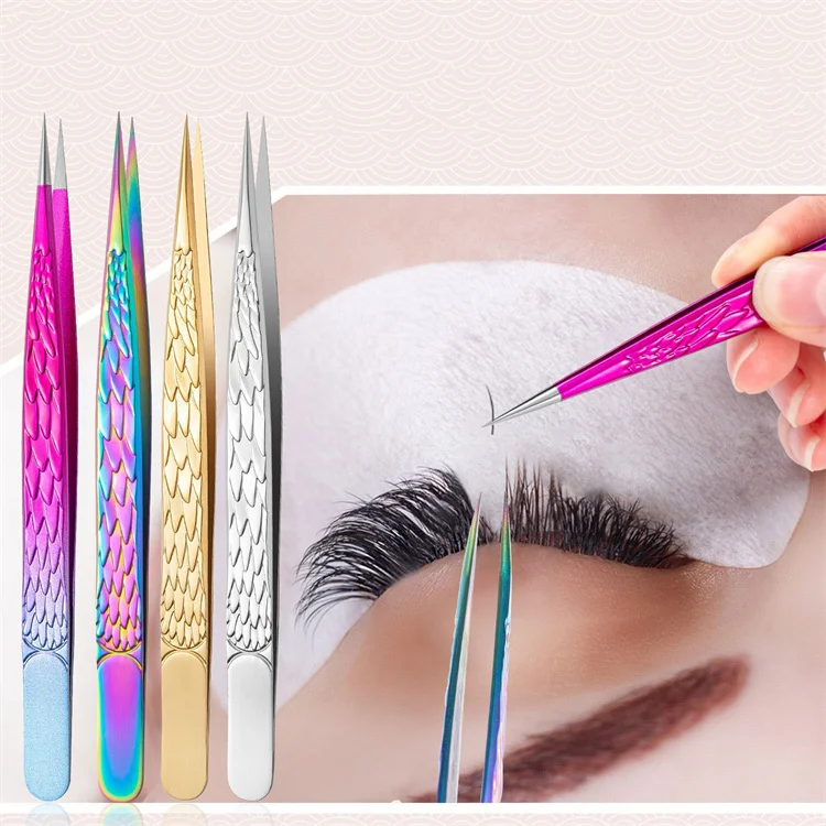 4PCS Falsche Wimpern Pinzette Set Für Wimpern Extensions Liefert Edelstahl Augenbraue Clip Zange Professionelle Nail art Make-Up-Tools – Detail 2