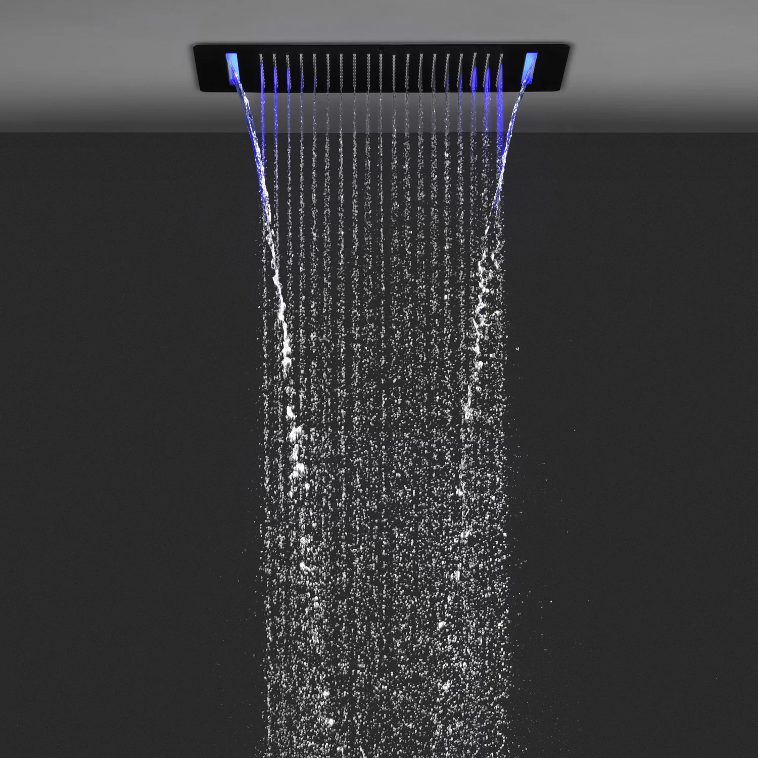 Imagem -03 - Matte Black Led Shower System Conjunto 700x380 mm Chuva Cachoeira Chuveiro Cabeça Misturador Termostático Válvula Desviador Torneiras Alta Qualidade hm