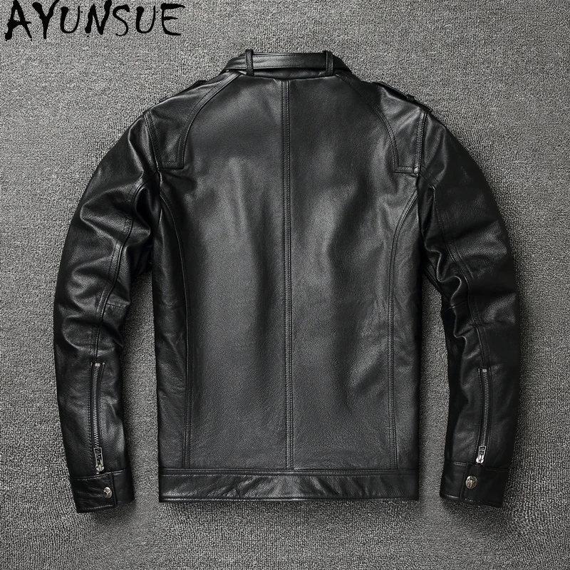 AYUNSUE Spring Autumn Leather Jacket Men Clothing Cowhide Jackets Fashion Short Coats Black Motorcycle Jacket Jaqueta Couro