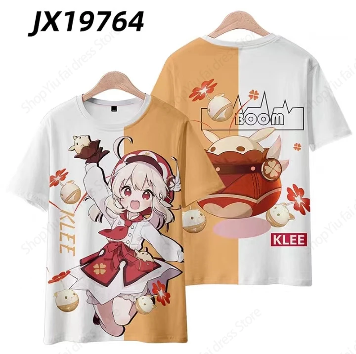 Camiseta con estampado 3d de Anime Genshin Impact, camiseta a la moda para hombres y mujeres, camisetas para niños, camisetas de manga corta, camiseta Kawaii para niñas