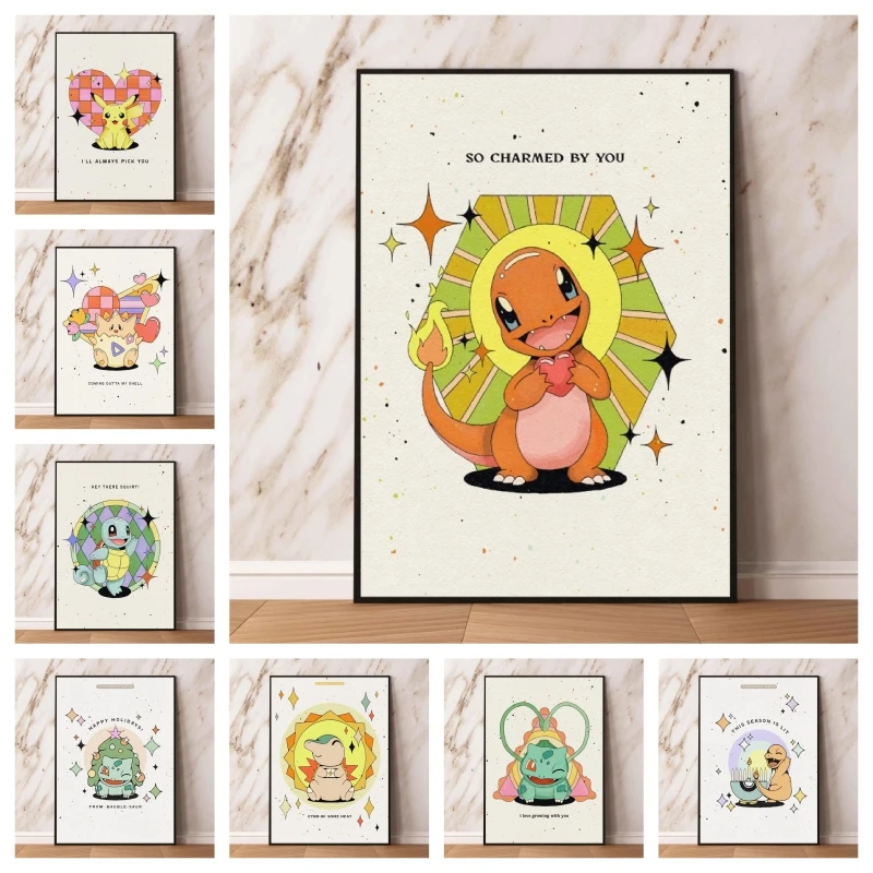 

Classic Canvas Poster Pokemon Pikachu Charmander Cute Cartoon Character HD Print Home Bedroom Wall Picture Decorative Kid Gift