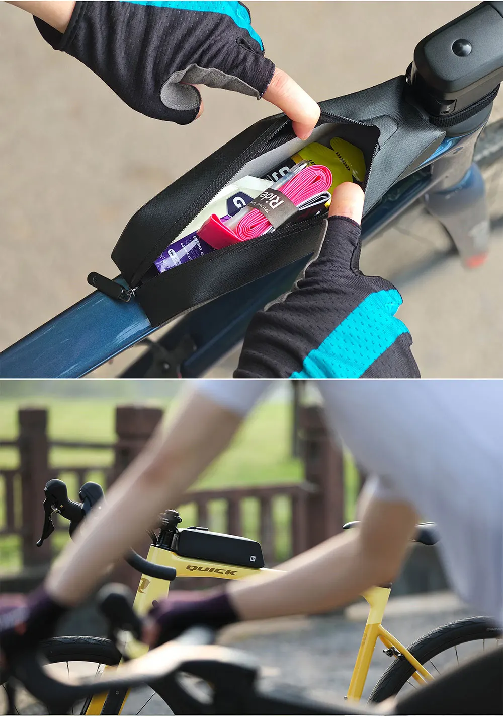 Rhinowalk Fahrrad-Oberrohrtasche, wasserdichte Frontstoßstangenbox mit Schraube und Riemenbefestigung, MTB-Rennrad für städtische Reiten und Rennen – Detail 17