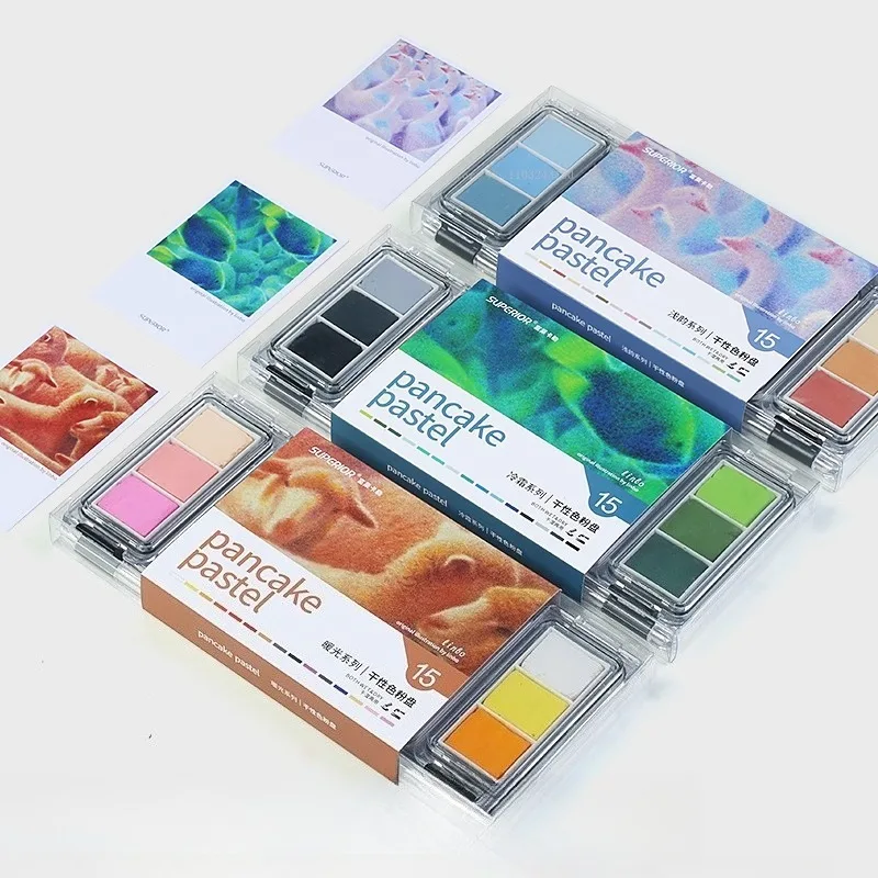 15 لونًا من سلسلة دافئة ورائعة، علبة مسحوق ملونة جافة، فن جاف ورطب، تصميم توضيحي ثنائي الغرض، رسم سريع، طلاء بالألوان المائية