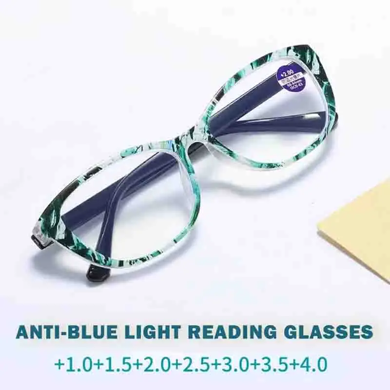 

Anti-Blue Light Reading Glasses Women's Trend Printed Frame Reading Glasses Eye Protection Presbyopia Eyeglasses +1.0 To +4.0