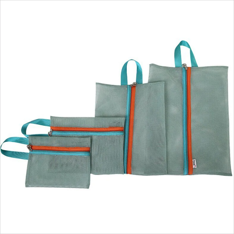 Tas penyimpanan perjalanan portabel, 4 buah/set, tas jaring perjalanan, wadah perlengkapan mandi, pakaian dalam, tas penyimpanan gantung, kantong Organizer