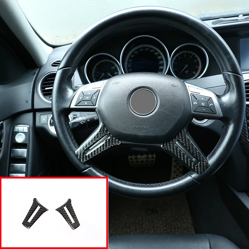 2 Pcs Soft Carbon Fiber For Mercedes Benz C Class W204 2011-2013 Car Accessories Steering Wheel Decoration Sticker