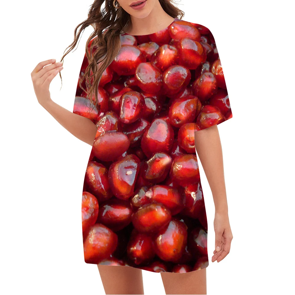 

CLOOCL Summer Women Shirt Red Pomegranate 3D Printed Loose Casual Short Sleeve Crew Neck Tee Oversized Female Fruit Pattern Tops