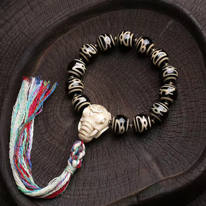 

Натуральный агат из бисера Dzi, бирюзовый зажим, красный корень, аксессуар для бога богатства