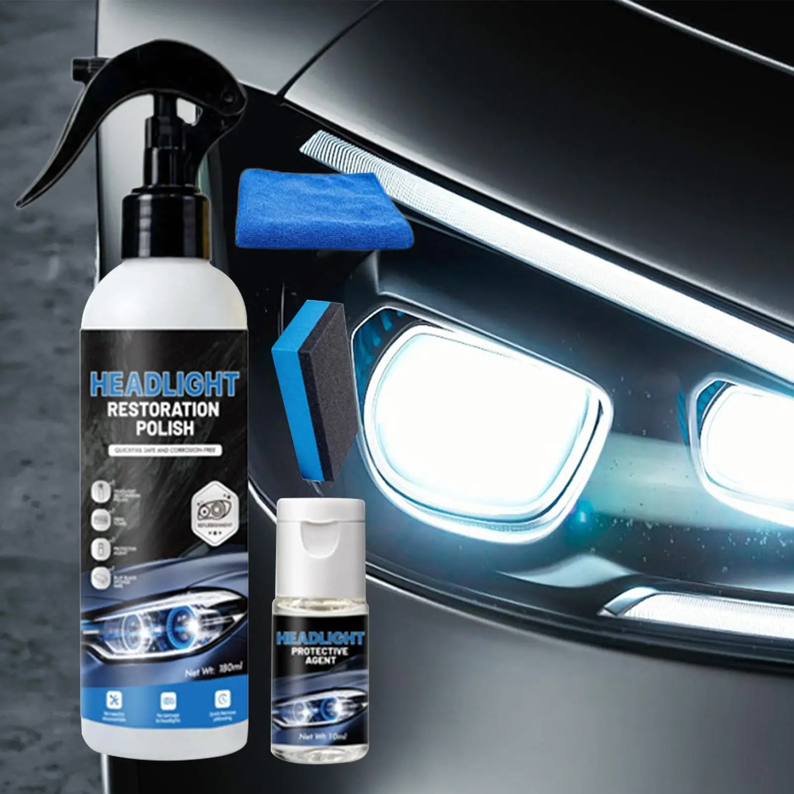 Car Headlights Restoration Kit Restores Clarity Car Headlight Lens Polisher&Cleaning Solution Car Headlight Repair Liquid Repair