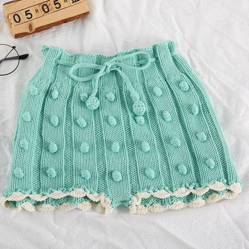 Lovely Knitting Skirt Shorts Handmade Wool Ball Candy Color Autumn Spring Baby Girls Shorts Kids Knitting PP Shorts