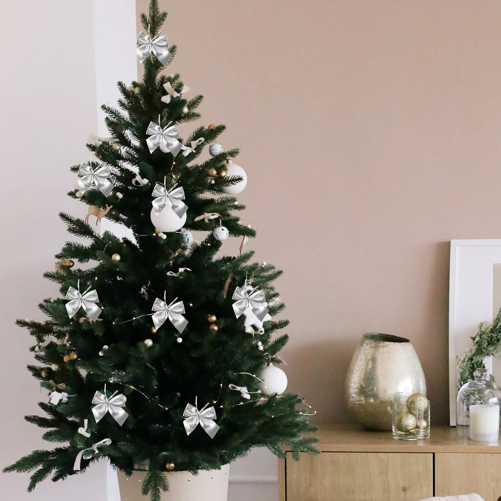 

24pcs Christmas Tree Hangings Glitter Bow Knot Ornaments Festive Decorations Home Party Wedding Xmas Pendant Festival Decor Xmas