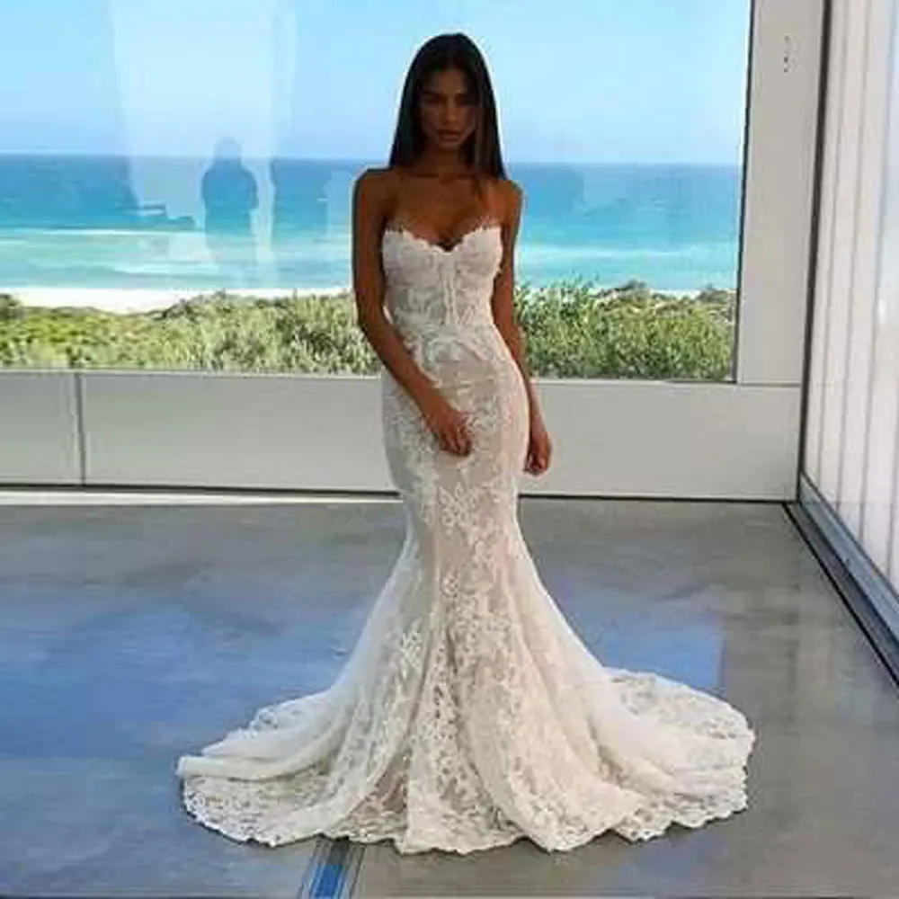 Customized Lace Appliques Mermaid Wedding Dresses Boho Sexy Strapless Bridal Gowns Vestidos De Novia 2025