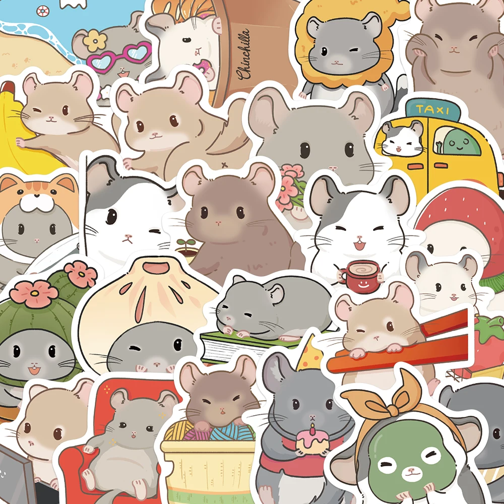 

50PCS Cute Chinchilla Stickers Funny Cartoon Graffiti Decals For iPad Phone Case Notebooks Laptop Suitcase DIY Animals Stickers