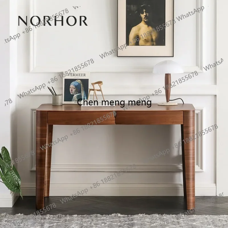 

Nordic medieval retro walnut curved wood perch double draw desk